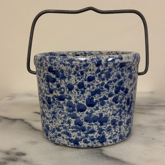 Other - Blue Speckled Ceramic Crock with Handle